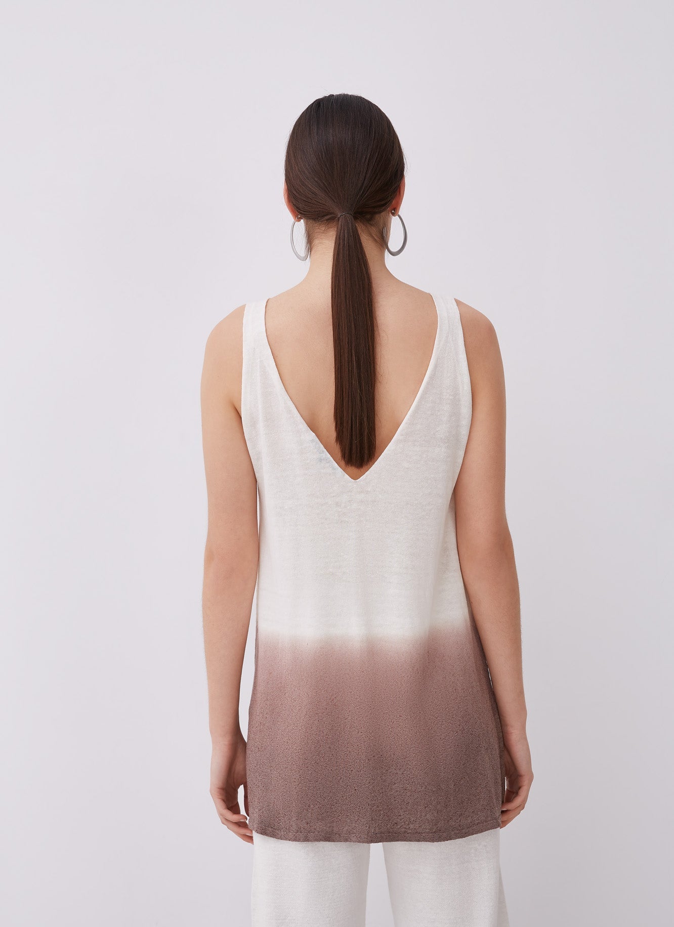 Women Twin Set | Brown/Ecru Linen Knit Twin Set by Spanish designer Adolfo Dominguez