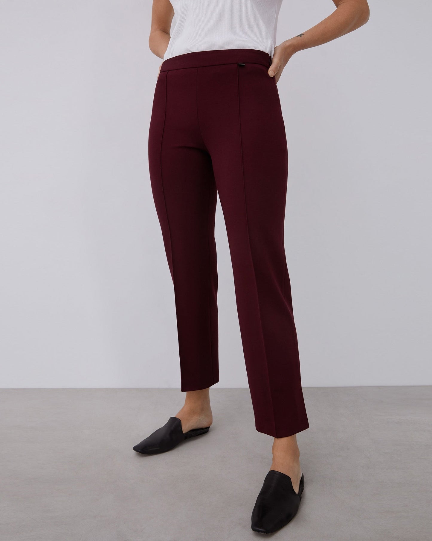 Women Trousers | Burgundy Straight Trousers With French Seams by Spanish designer Adolfo Dominguez