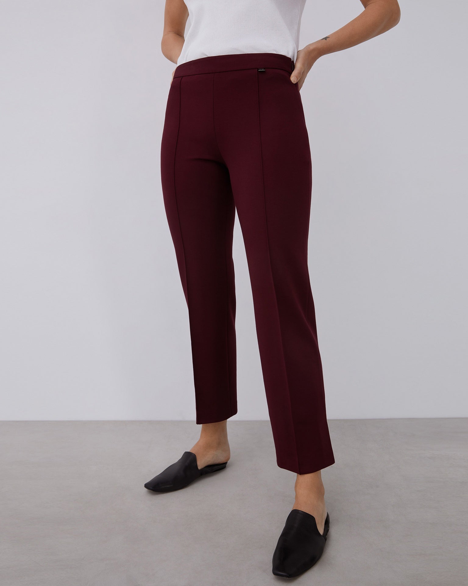 Women Trousers | Burgundy Straight Trousers With French Seams by Spanish designer Adolfo Dominguez