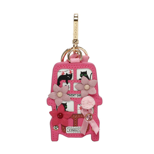 Vendula X Pink Ribbon Foundation - London Cats & Corgis Floral Pink Bus Key Charm
