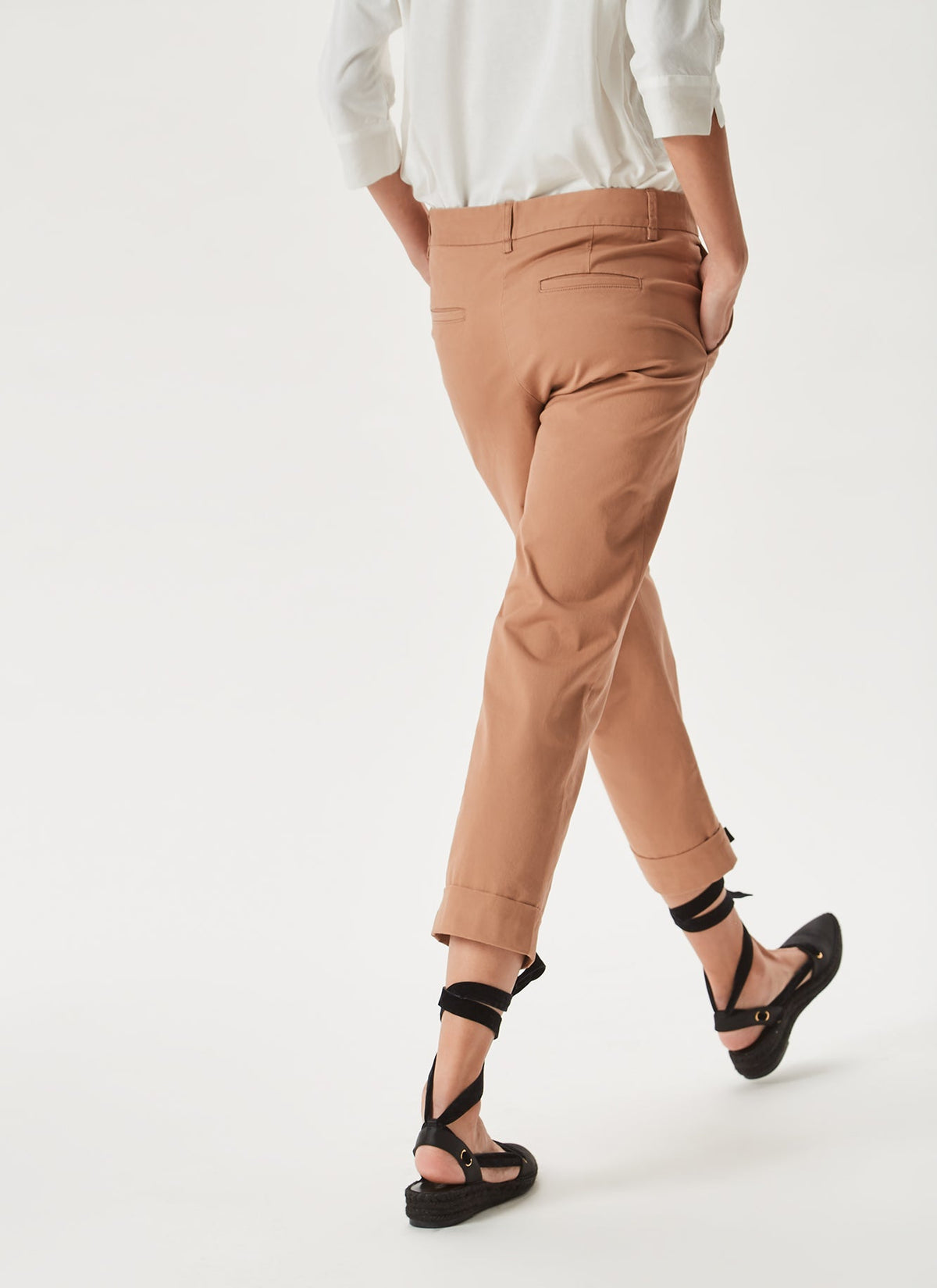 Women Trousers | Camel Chino Elasticc Trousers by Spanish designer Adolfo Dominguez