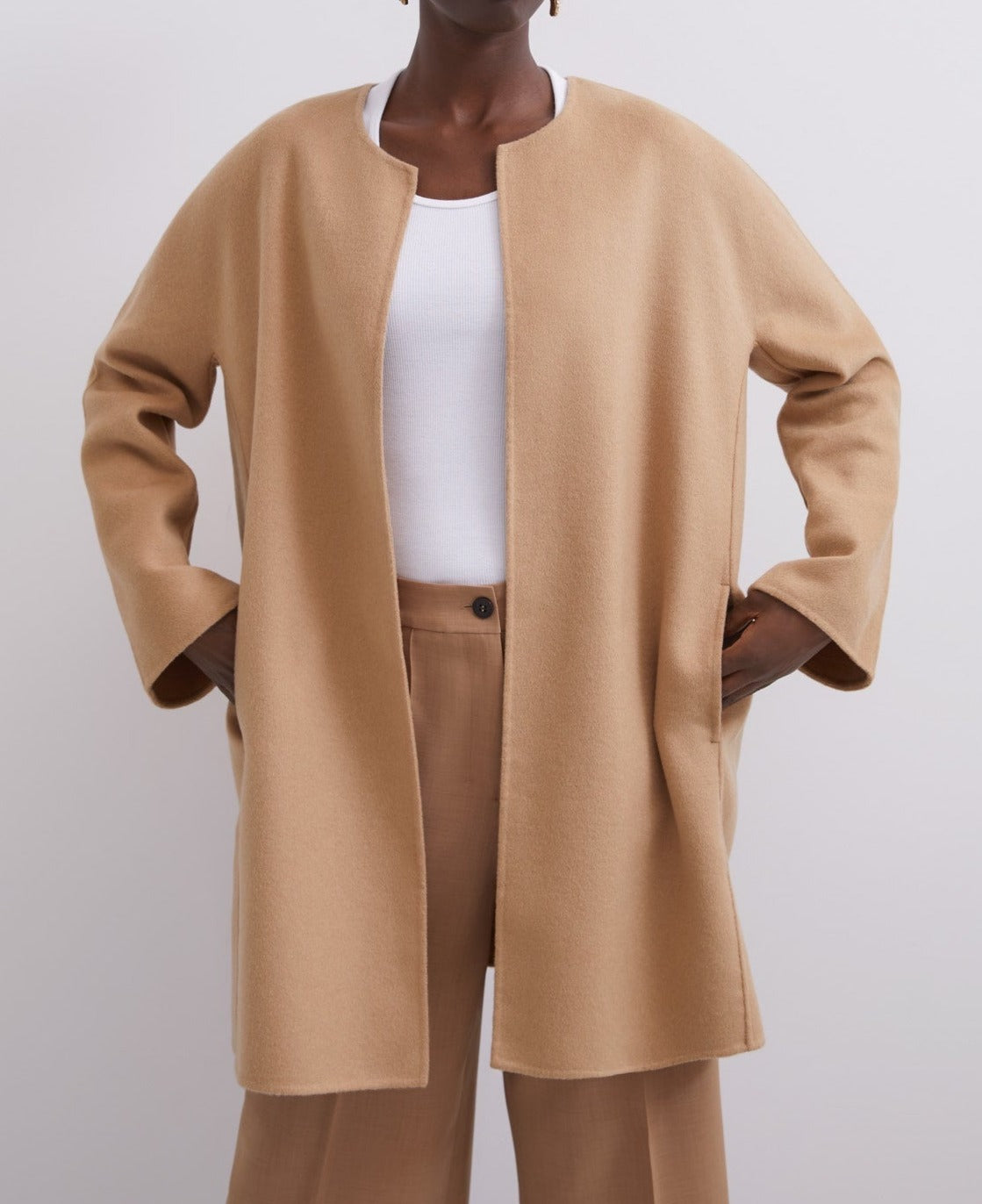 Women Coat | Camel Merino Wool Coat by Spanish designer Adolfo Dominguez