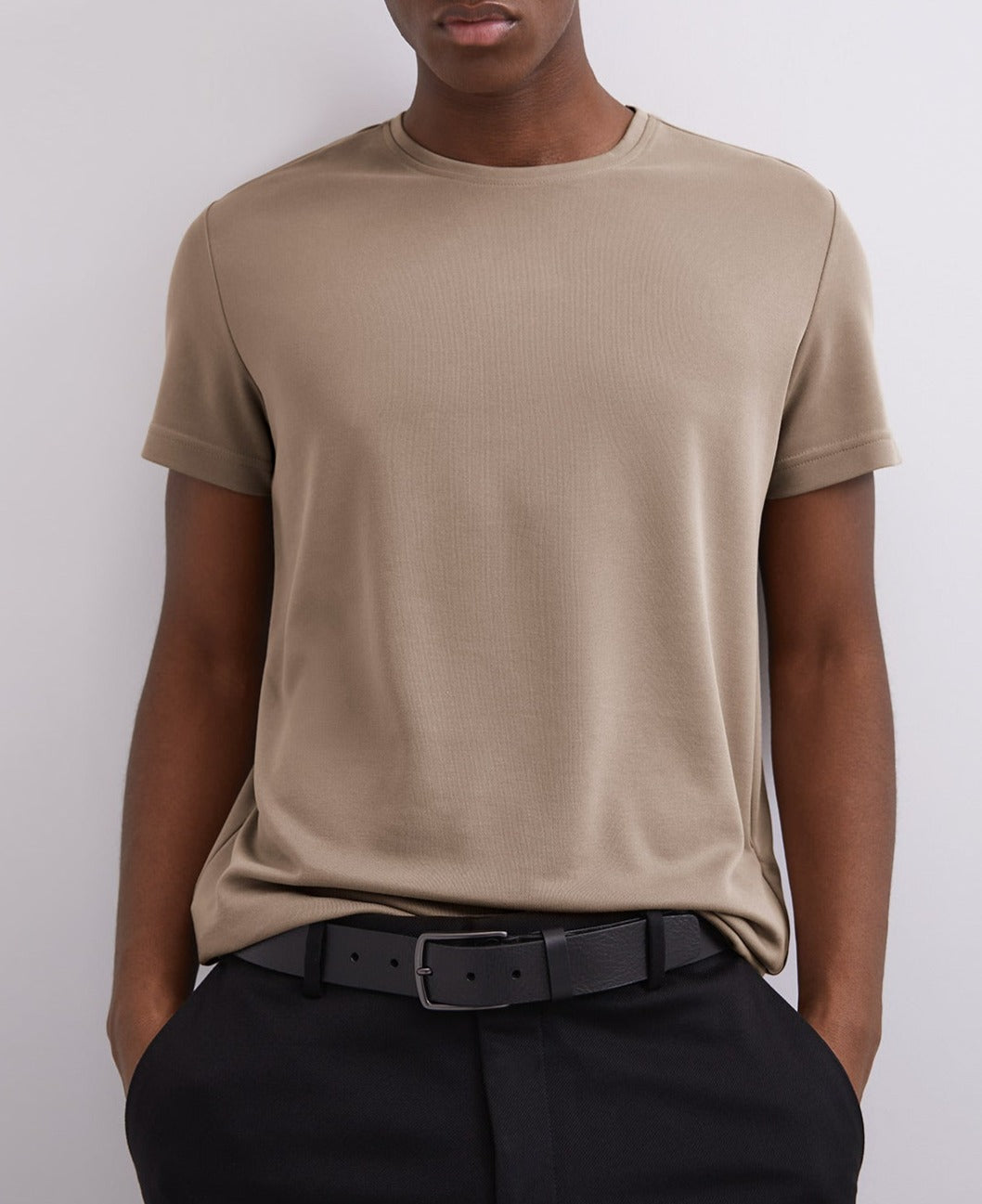 Men T-Shirt (Short Sleeve) | Camel Modal Crew Neck T-Shirt by Spanish designer Adolfo Dominguez