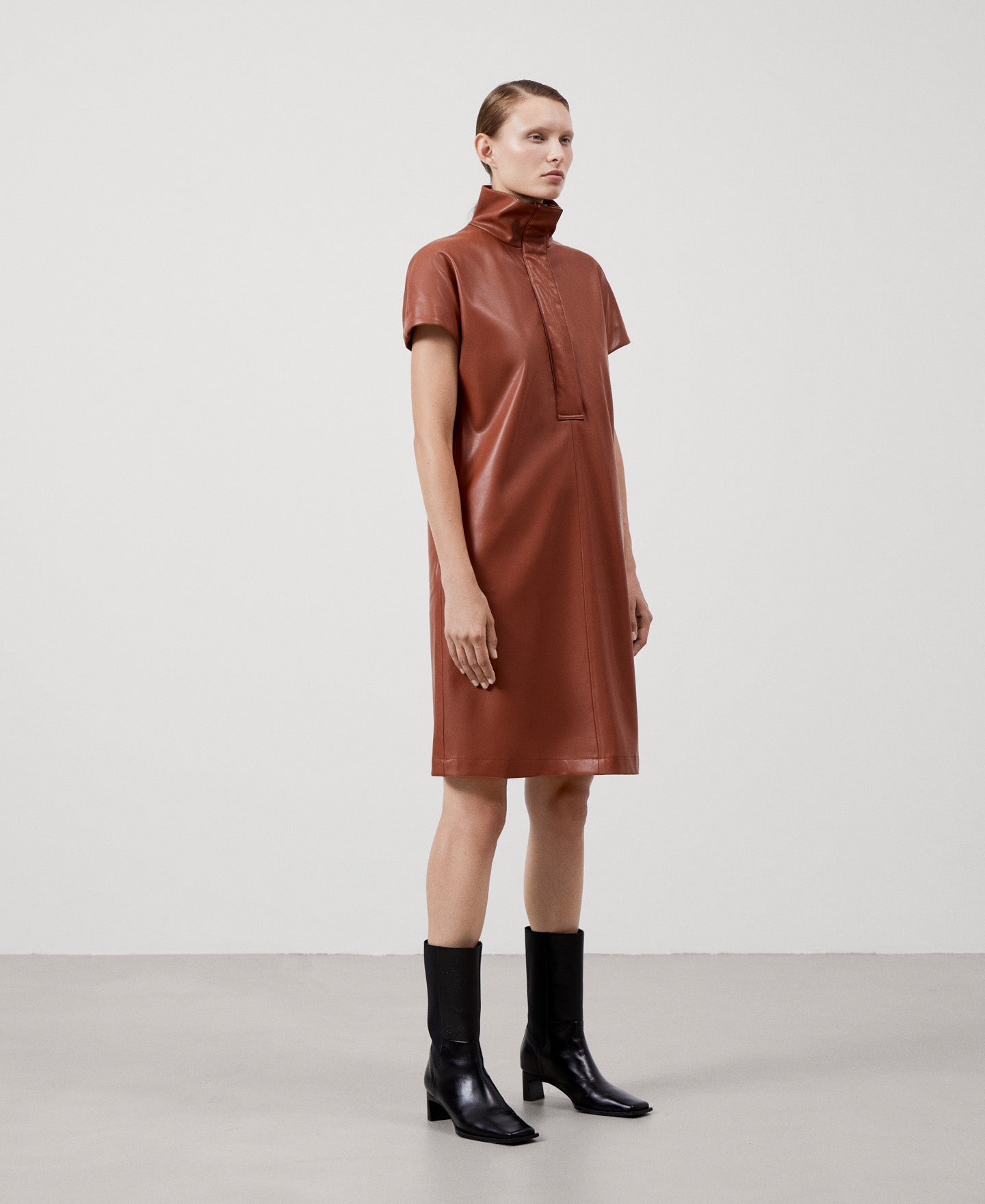 Women Dress | Camel Recycled Polyester Dress by Spanish designer Adolfo Dominguez