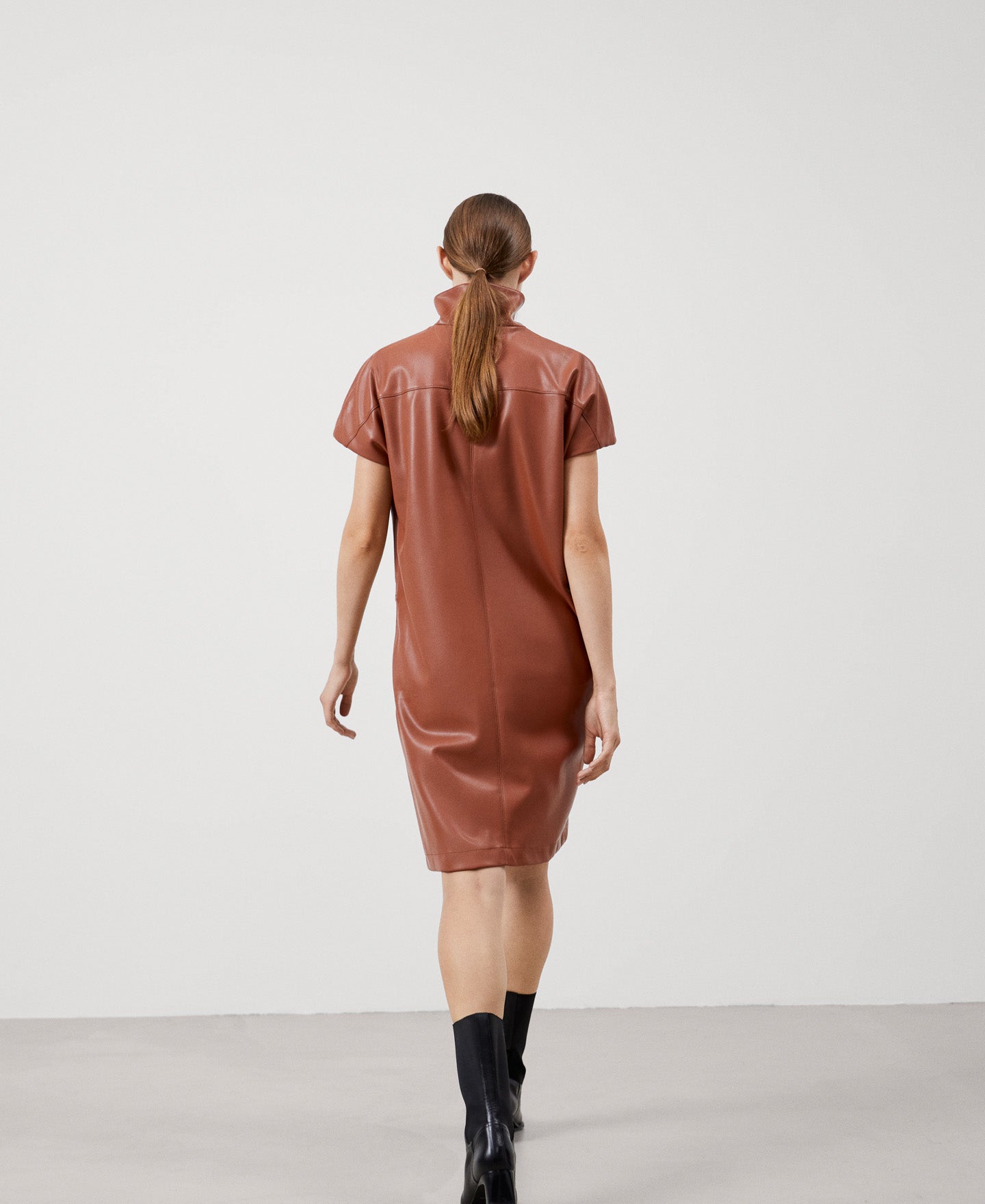Women Dress | Camel Recycled Polyester Dress by Spanish designer Adolfo Dominguez
