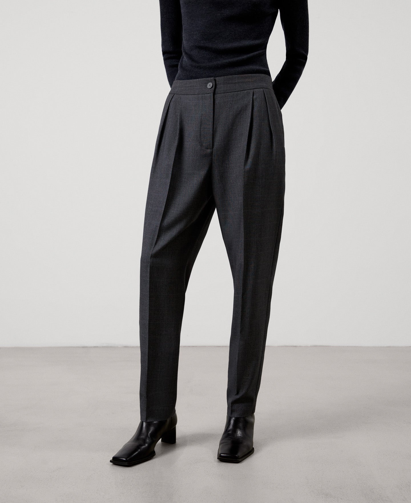 Women Trousers | Charcoal Grey Straight Cut Dart Trousers by Spanish designer Adolfo Dominguez