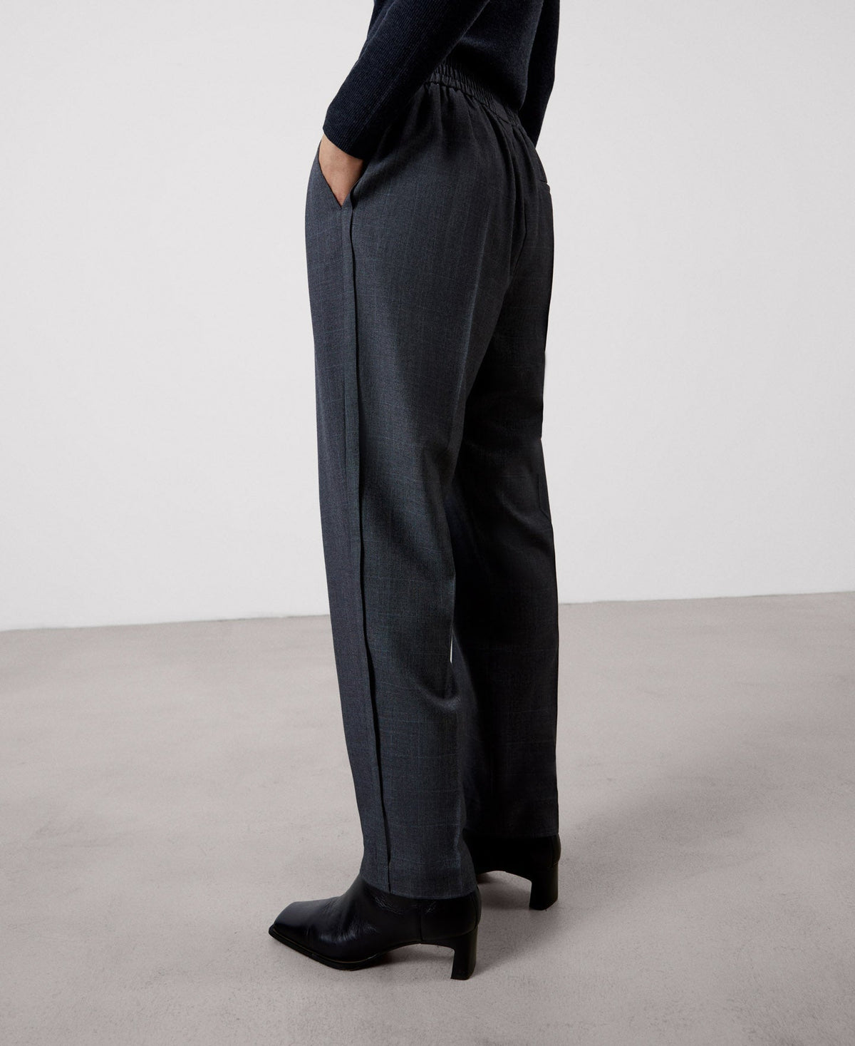 Women Trousers | Charcoal Grey Straight Cut Dart Trousers by Spanish designer Adolfo Dominguez