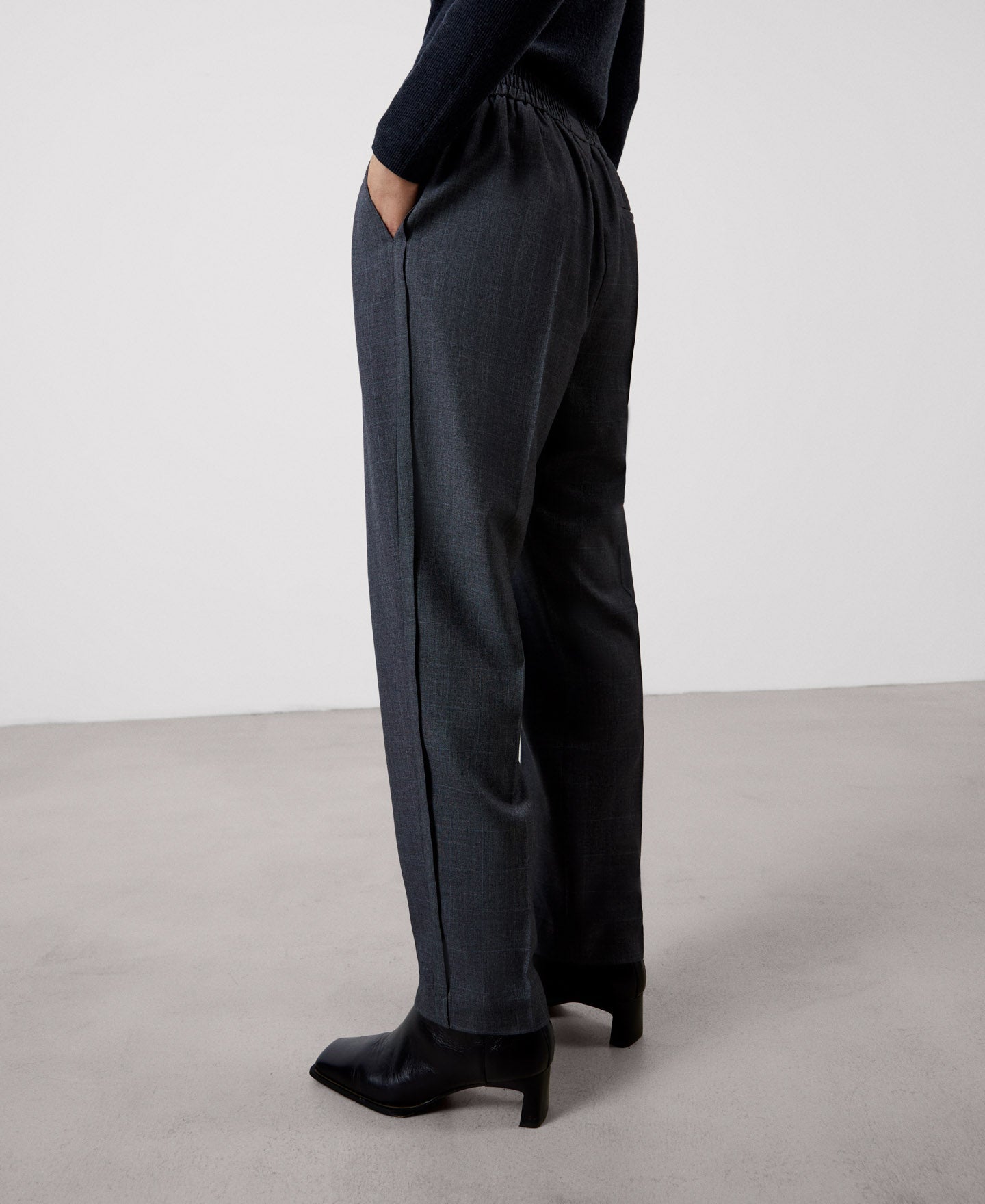Women Trousers | Charcoal Grey Straight Cut Dart Trousers by Spanish designer Adolfo Dominguez