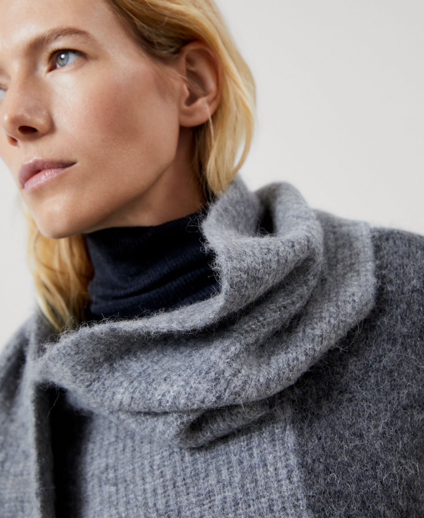 Women Jersey | Charcoal Grey/Ligh Wooll Knitted Scarf Collar Sweater by Spanish designer Adolfo Dominguez