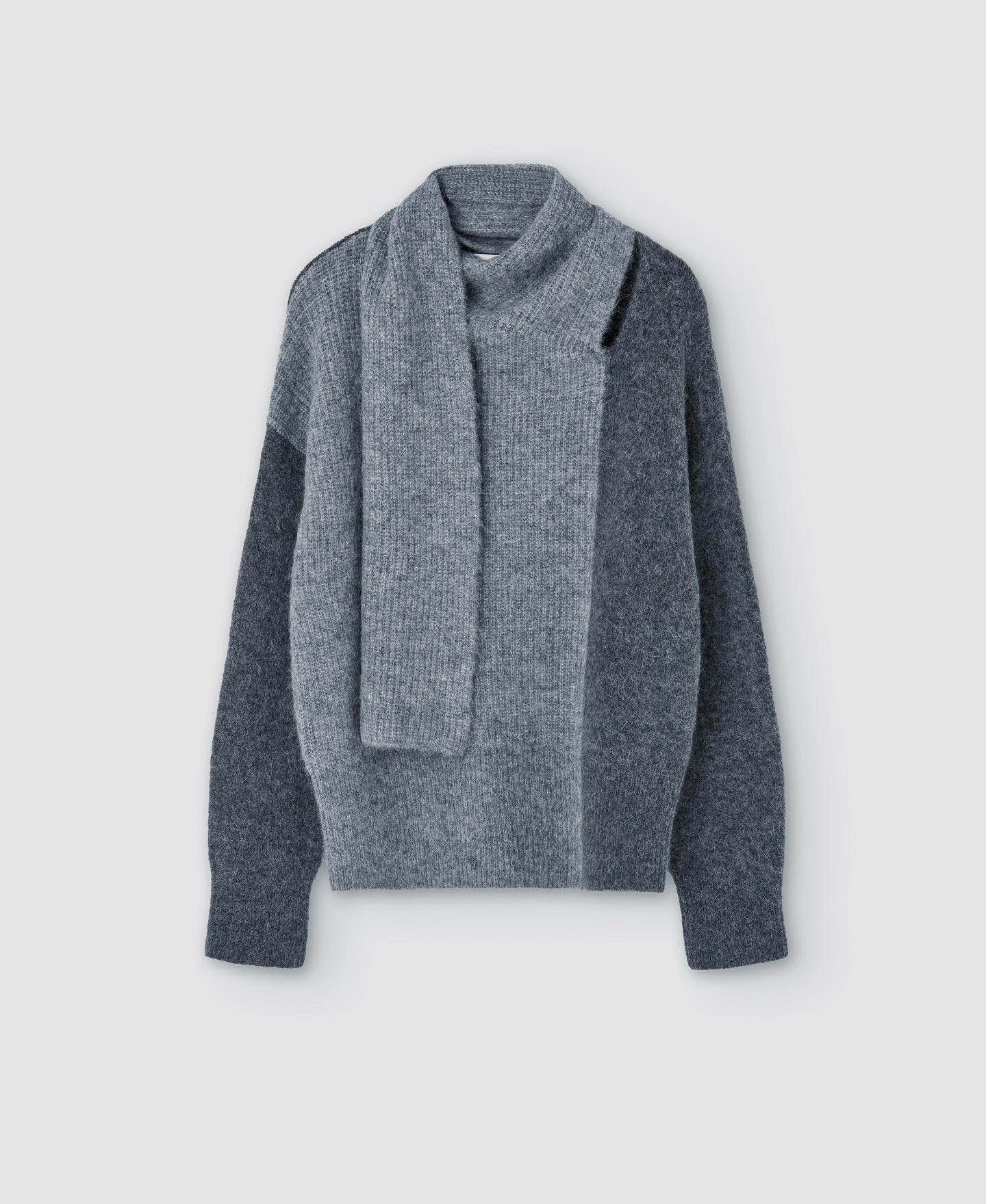 Women Jersey | Charcoal Grey/Ligh Wooll Knitted Scarf Collar Sweater by Spanish designer Adolfo Dominguez