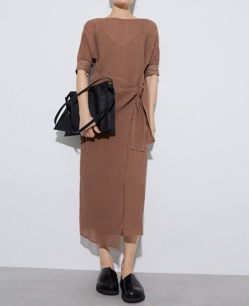 Women Dress | Chesnut Brown Ramie And Cotton Dress by Spanish designer Adolfo Dominguez