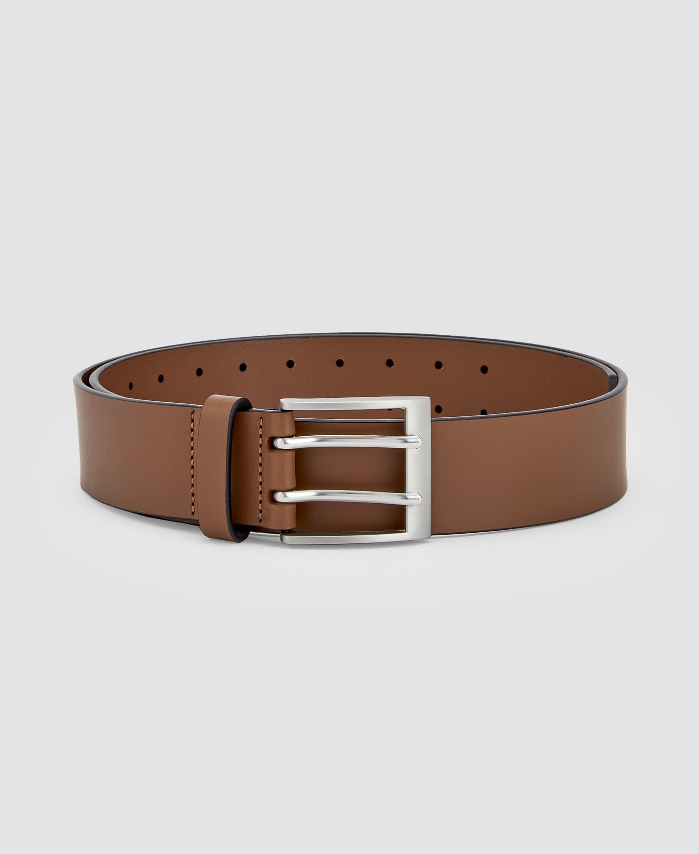 Men Belt | Chocolate Leather Belt Double Pin Buckle by Spanish designer Adolfo Dominguez