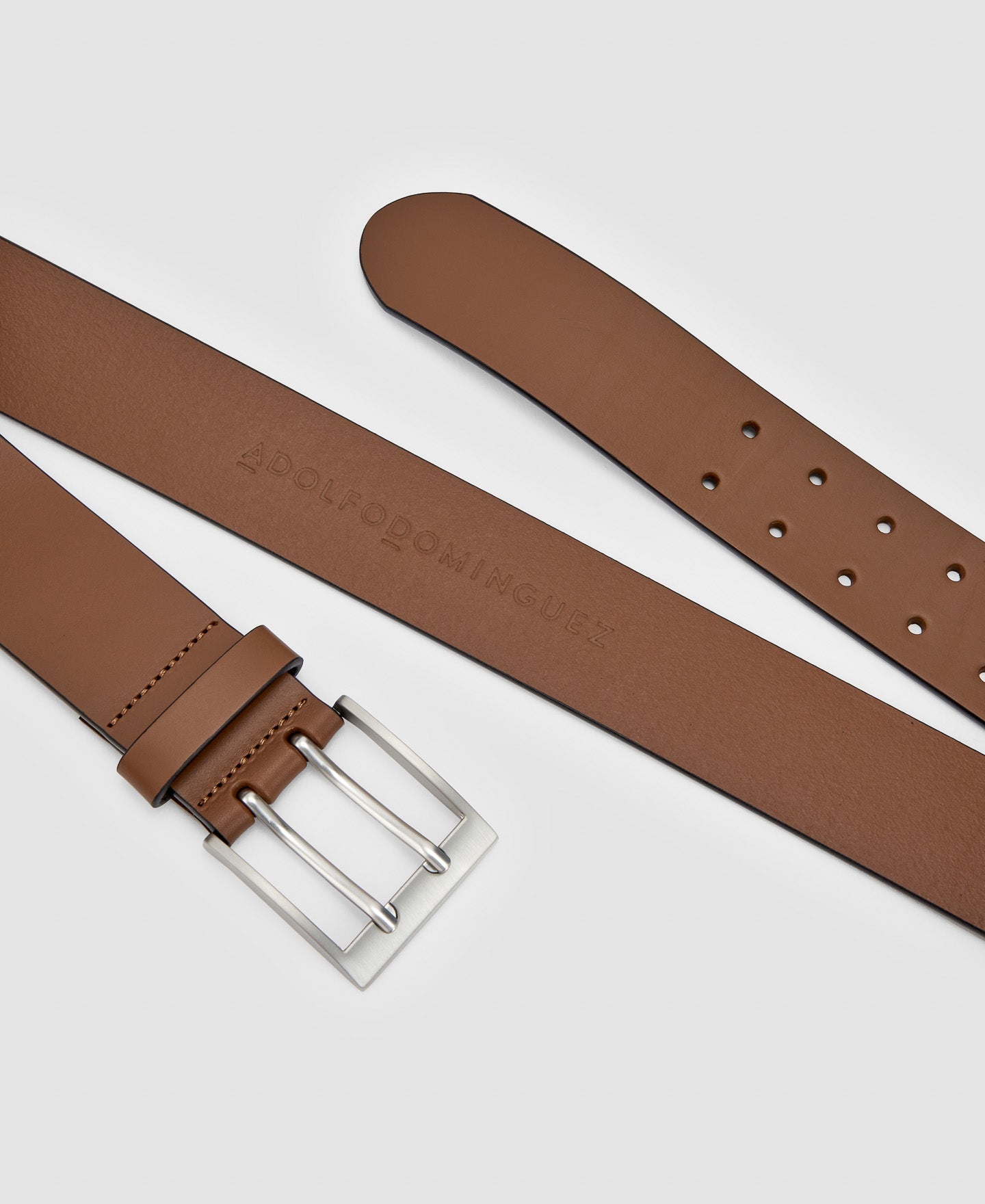 Men Belt | Chocolate Leather Belt Double Pin Buckle by Spanish designer Adolfo Dominguez