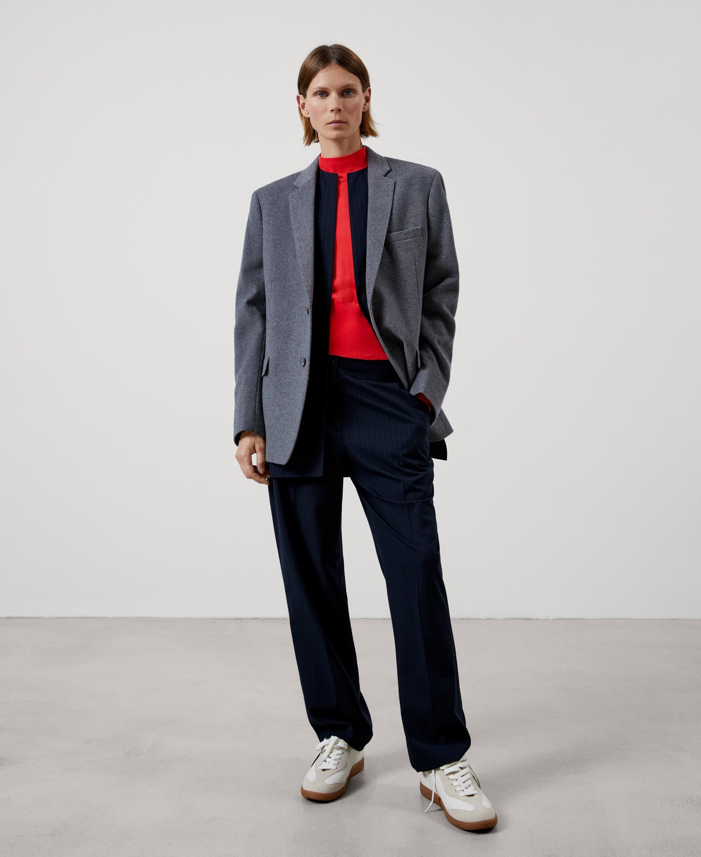 Women Jersey | Coral Merino Wool High Collar Sweater by Spanish designer Adolfo Dominguez
