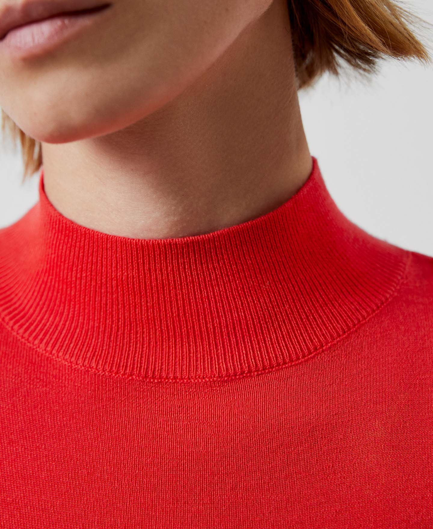Women Jersey | Coral Merino Wool High Collar Sweater by Spanish designer Adolfo Dominguez