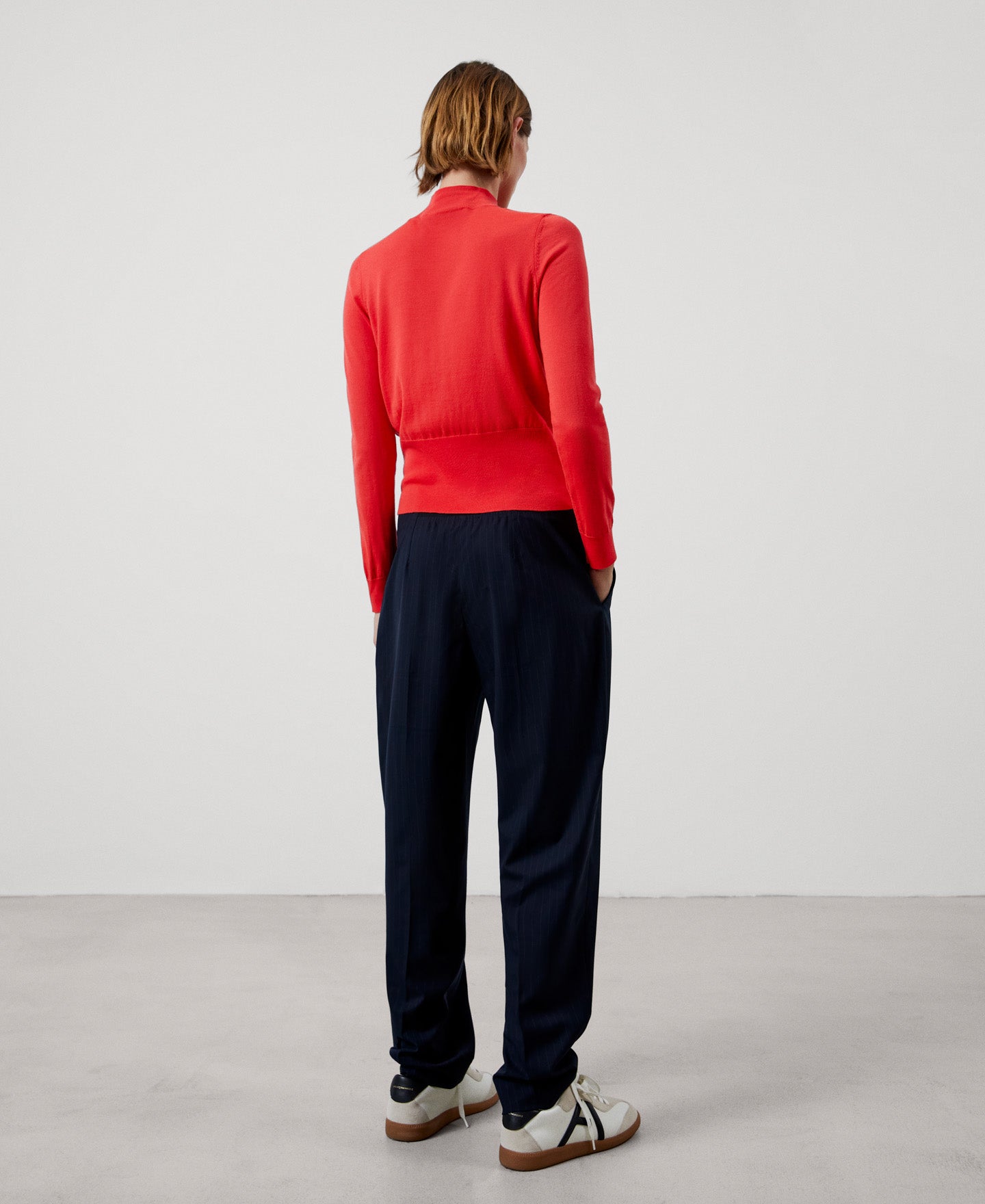 Women Jersey | Coral Merino Wool High Collar Sweater by Spanish designer Adolfo Dominguez