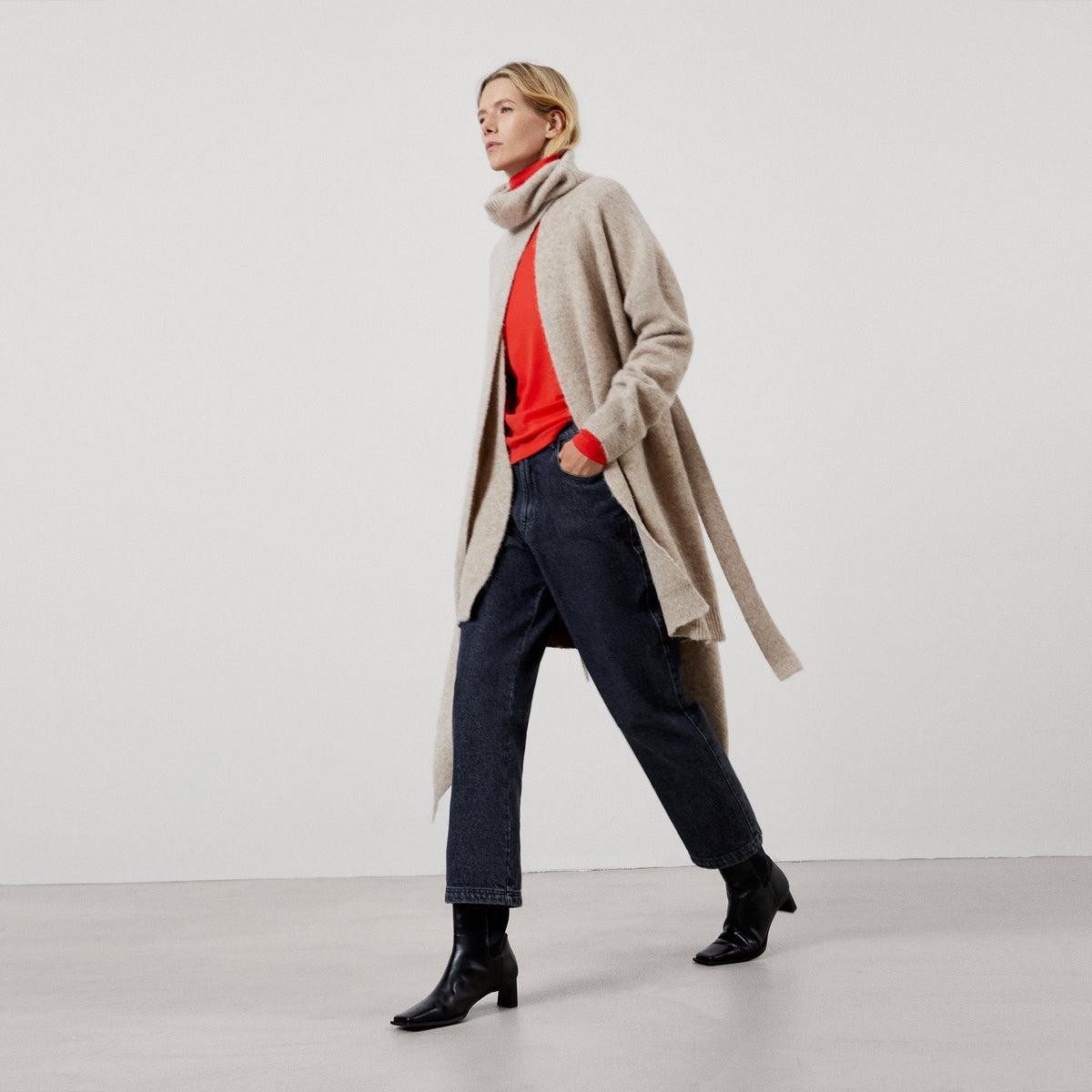 Women Long-Sleeve T-Shirt | Coral Merino Wool Long Sleeve T-Shirt by Spanish designer Adolfo Dominguez
