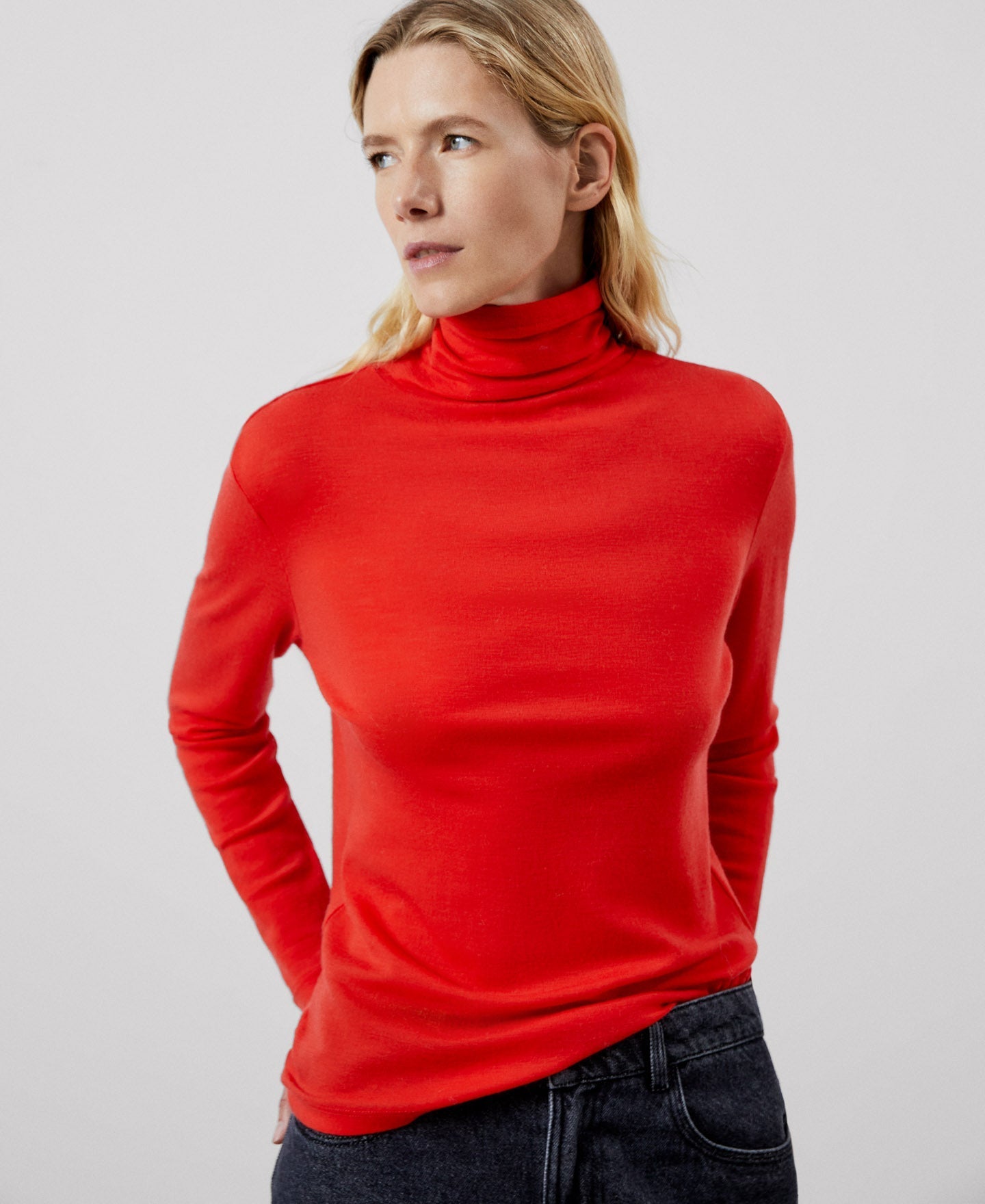 Women Long-Sleeve T-Shirt | Coral Merino Wool Long Sleeve T-Shirt by Spanish designer Adolfo Dominguez