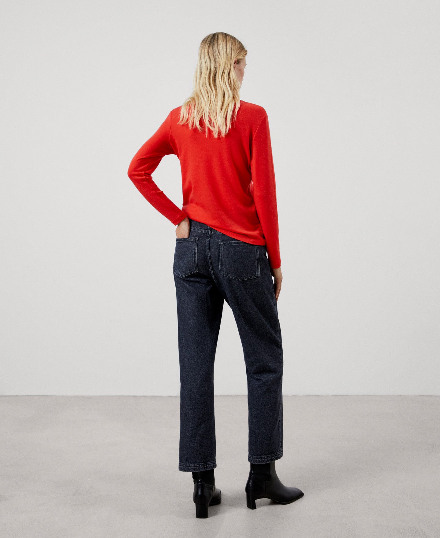 Women Long-Sleeve T-Shirt | Coral Merino Wool Long Sleeve T-Shirt by Spanish designer Adolfo Dominguez