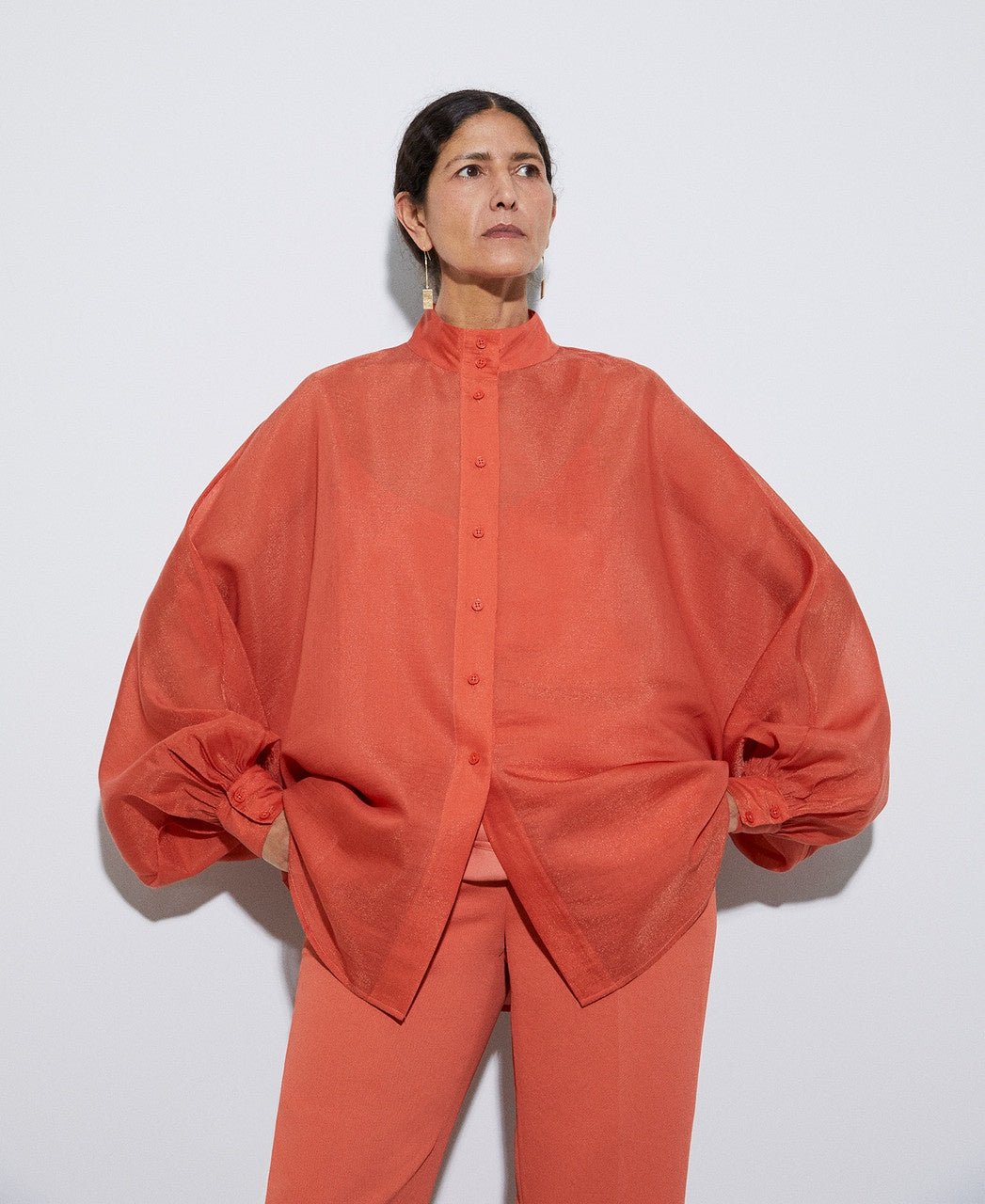 Women Shirt | Coral Oversize Lyocell Shirt by Spanish designer Adolfo Dominguez