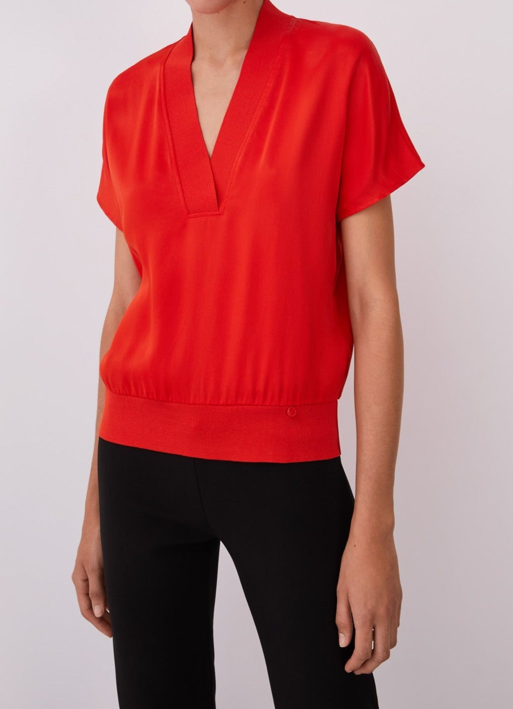Women T-Shirt (Short Sleeve) | Coral Viscose And Cotton T-Shirt by Spanish designer Adolfo Dominguez