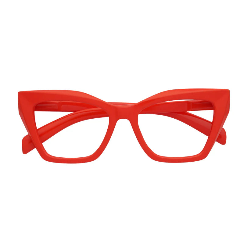 Red cat eye framed glasses