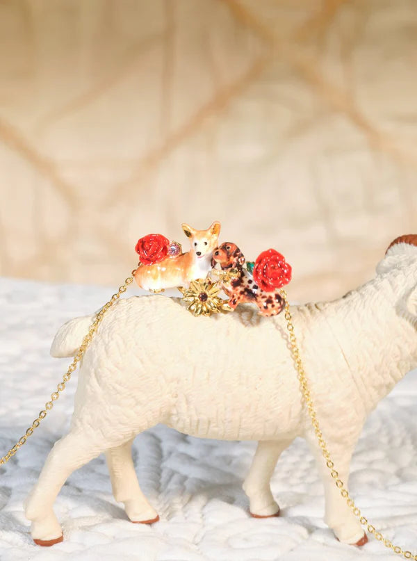 Corgi, Dachshund And Flower Statement Necklace | ASLA3011