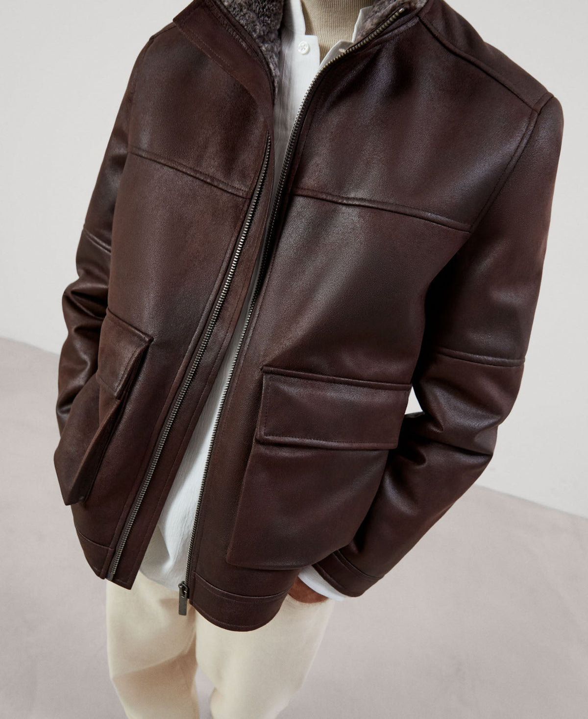 Men Ecoleather | Dark Brown Jacket by Spanish designer Adolfo Dominguez