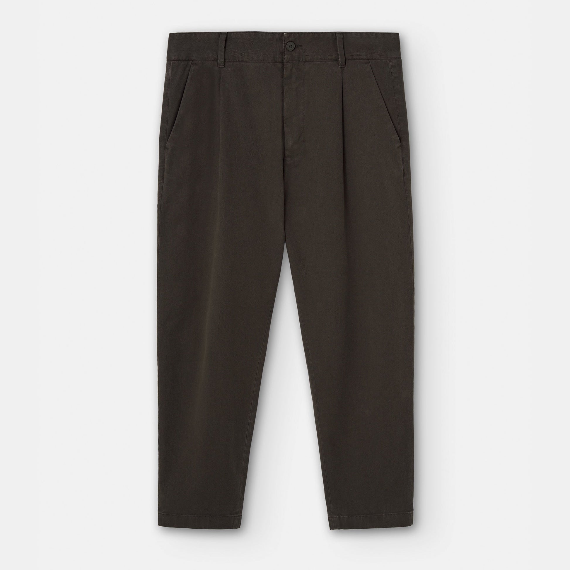 Men Trousers | Dark Green Carrot Silhouette Darts Trousers by Spanish designer Adolfo Dominguez
