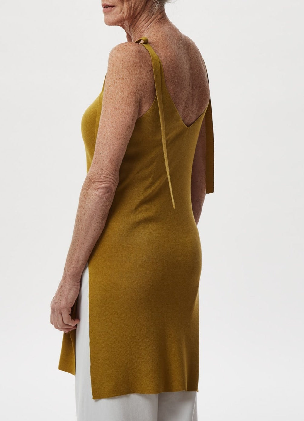 Women Jersey | Dark Green Sleeveless Long Top by Spanish designer Adolfo Dominguez