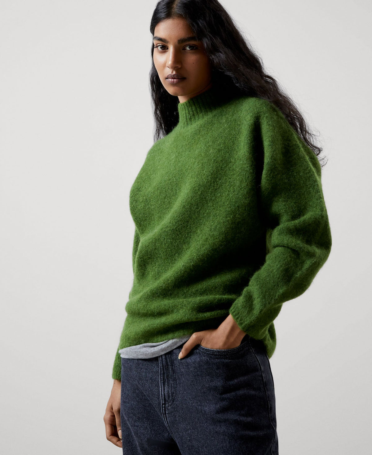 Women Jersey | Dark Green Sweater by Spanish designer Adolfo Dominguez