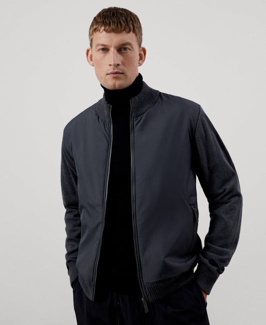 Men Knit Jacket | Dark Grey Cardigan by Spanish designer Adolfo Dominguez