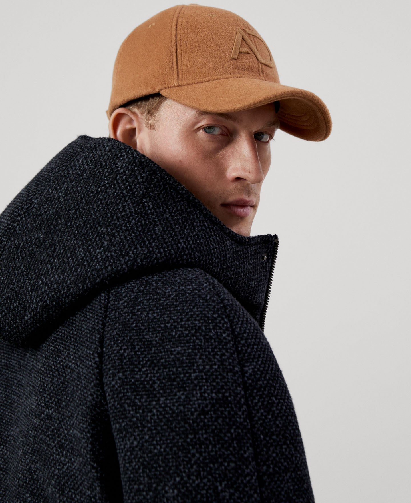 Men Long Jacket | Dark Grey Mens Coat by Spanish designer Adolfo Dominguez