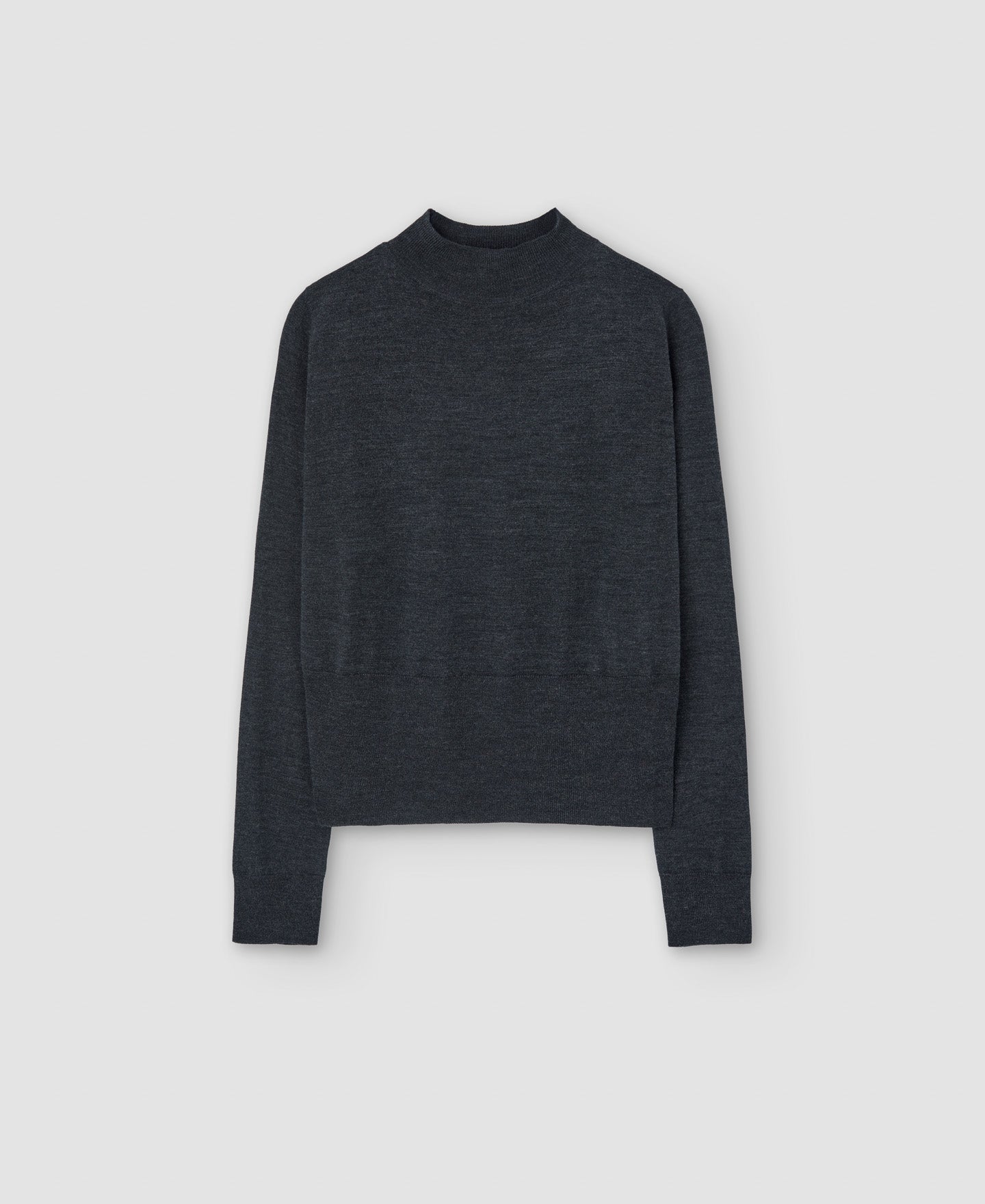 Women Jersey | Dark Grey Merino Wool High Collar Sweater by Spanish designer Adolfo Dominguez