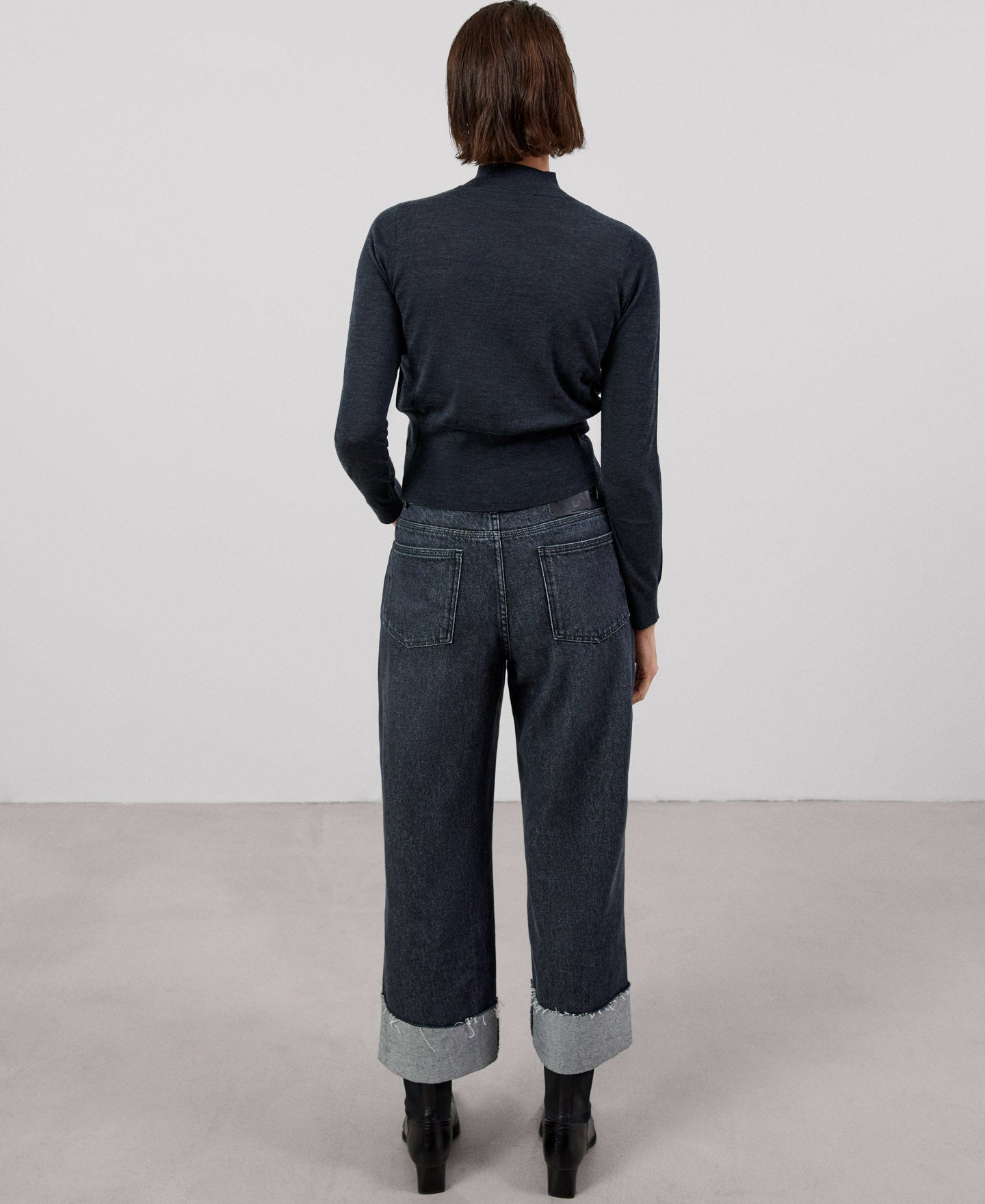 Women Jersey | Dark Grey Merino Wool High Collar Sweater by Spanish designer Adolfo Dominguez