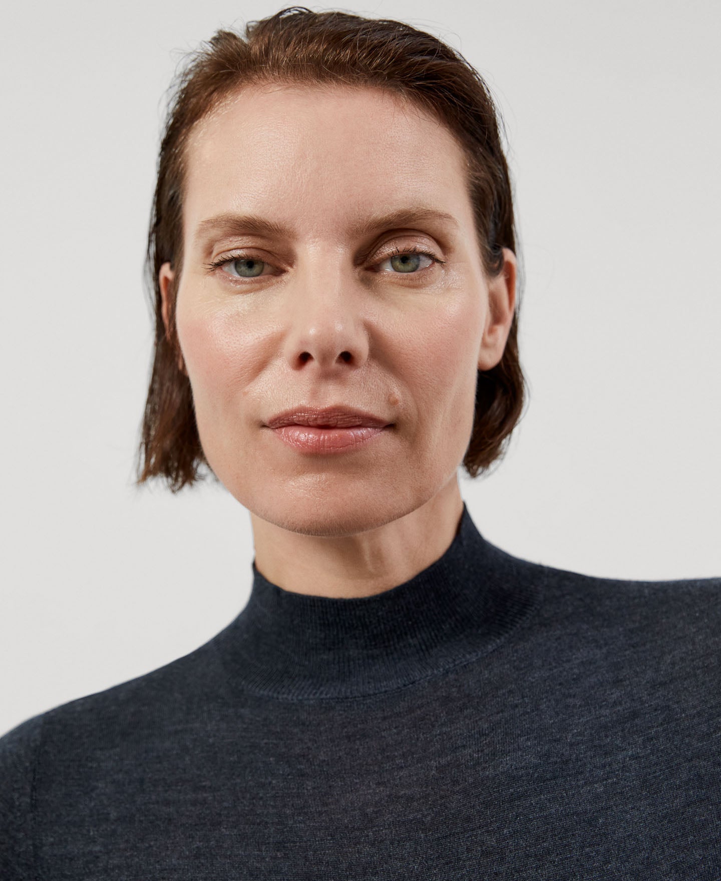 Women Jersey | Dark Grey Merino Wool High Collar Sweater by Spanish designer Adolfo Dominguez
