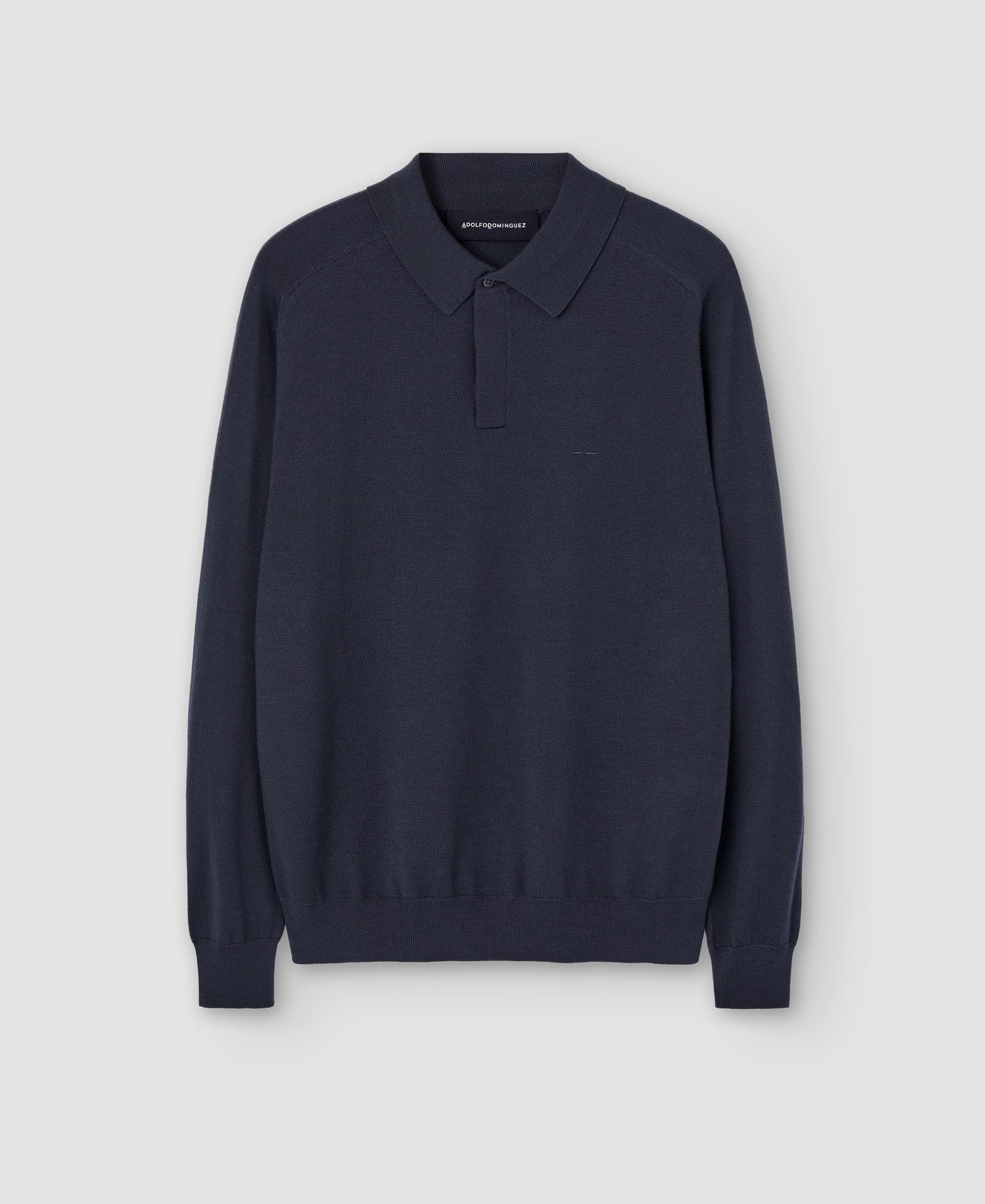 Men Knit Polo | Dark Grey Merino Wool Long Sleeve Polo Shirt by Spanish designer Adolfo Dominguez