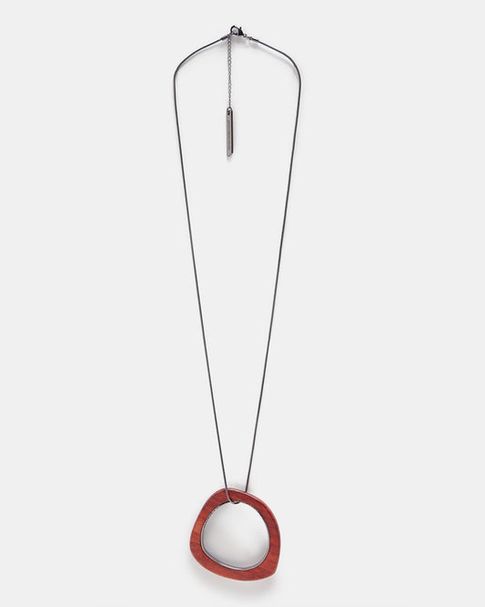Women Necklace | Dark Grey/Red Wood & Metal Necklace by Spanish designer Adolfo Dominguez
