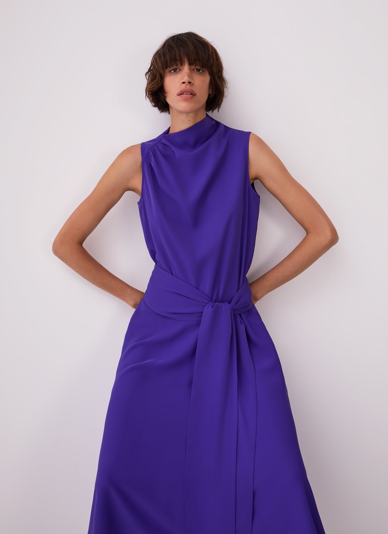 Women Cocktail Dress | Deep Purple Dress With Asymmetric Neckline by Spanish designer Adolfo Dominguez