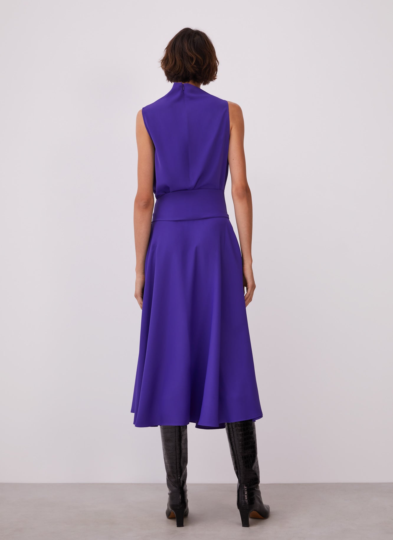 Women Cocktail Dress | Deep Purple Dress With Asymmetric Neckline by Spanish designer Adolfo Dominguez