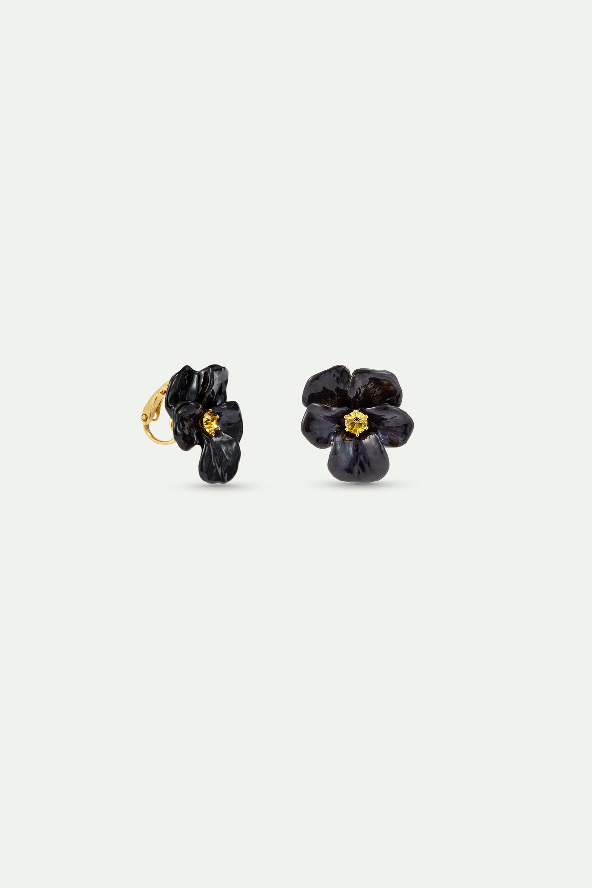Black Pansy And Faceted Crystal Clip-On Earrings clip mechanism view