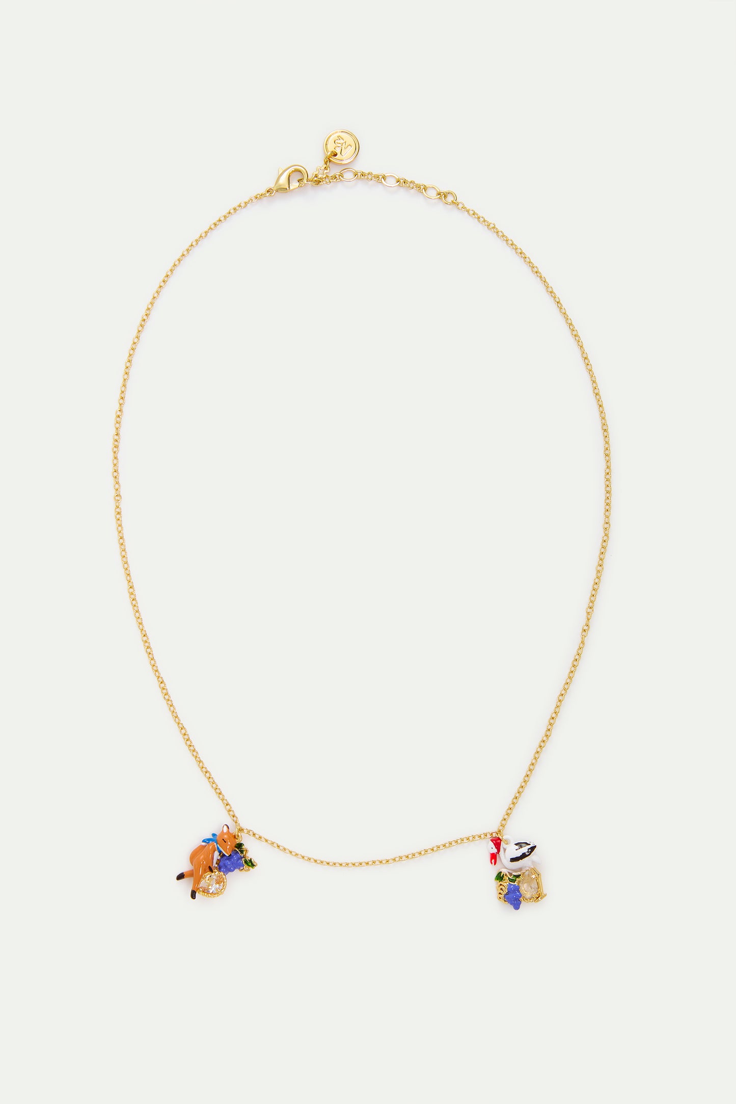 Purple Fox And Stork Necklace With Grapes detail view