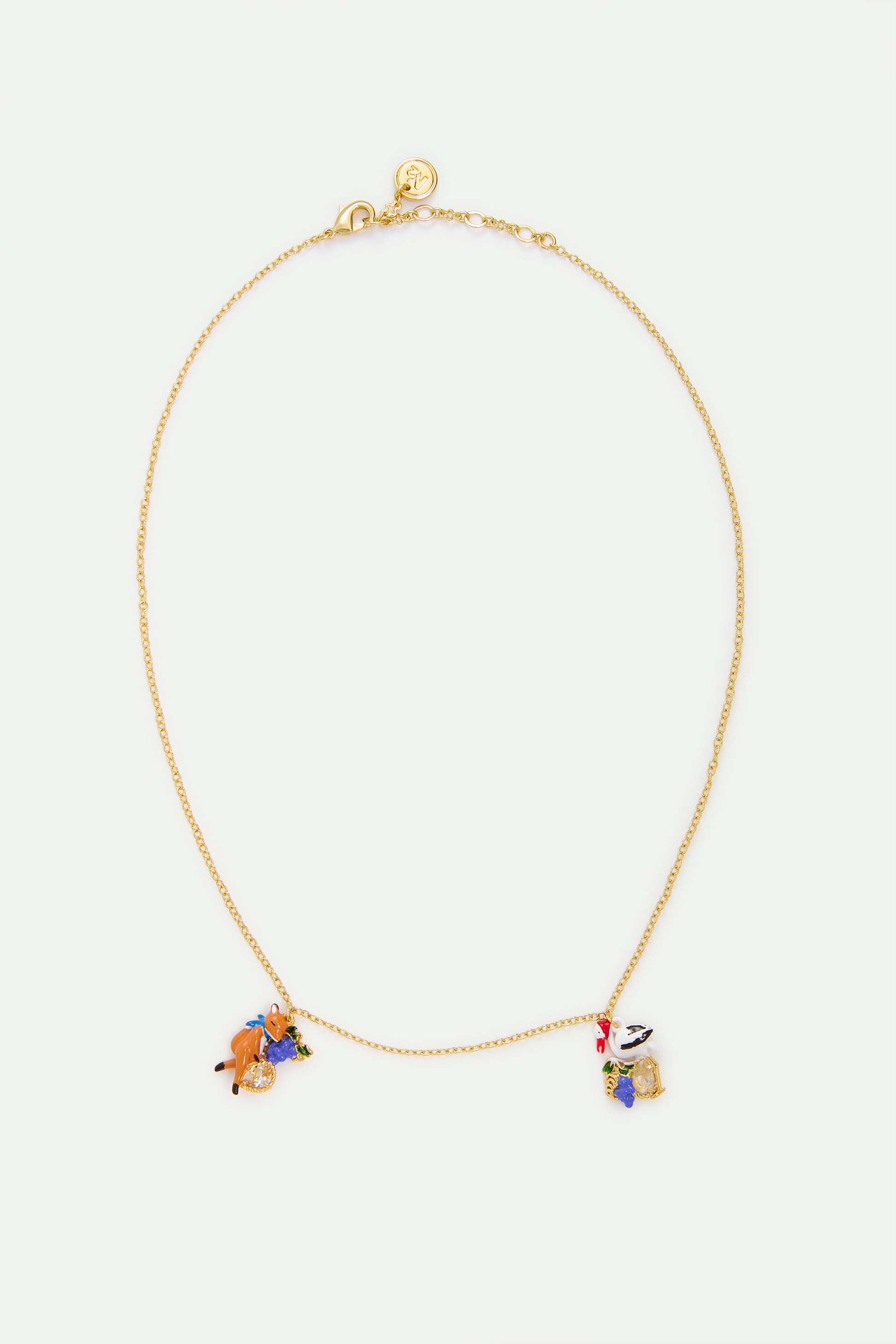 Purple Fox And Stork Necklace With Grapes detail view