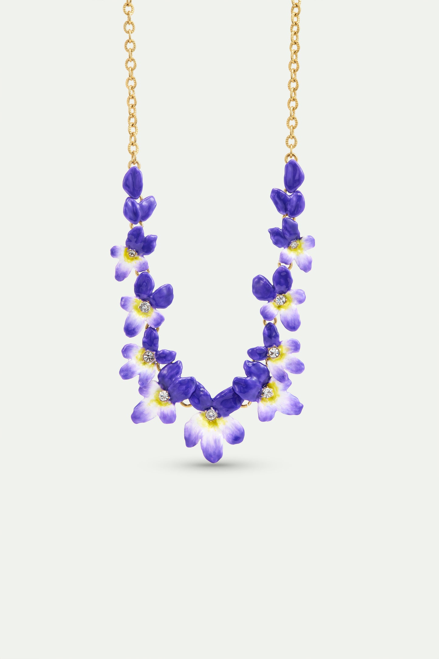 Violets And Faceted Crystal Statement Necklace front view