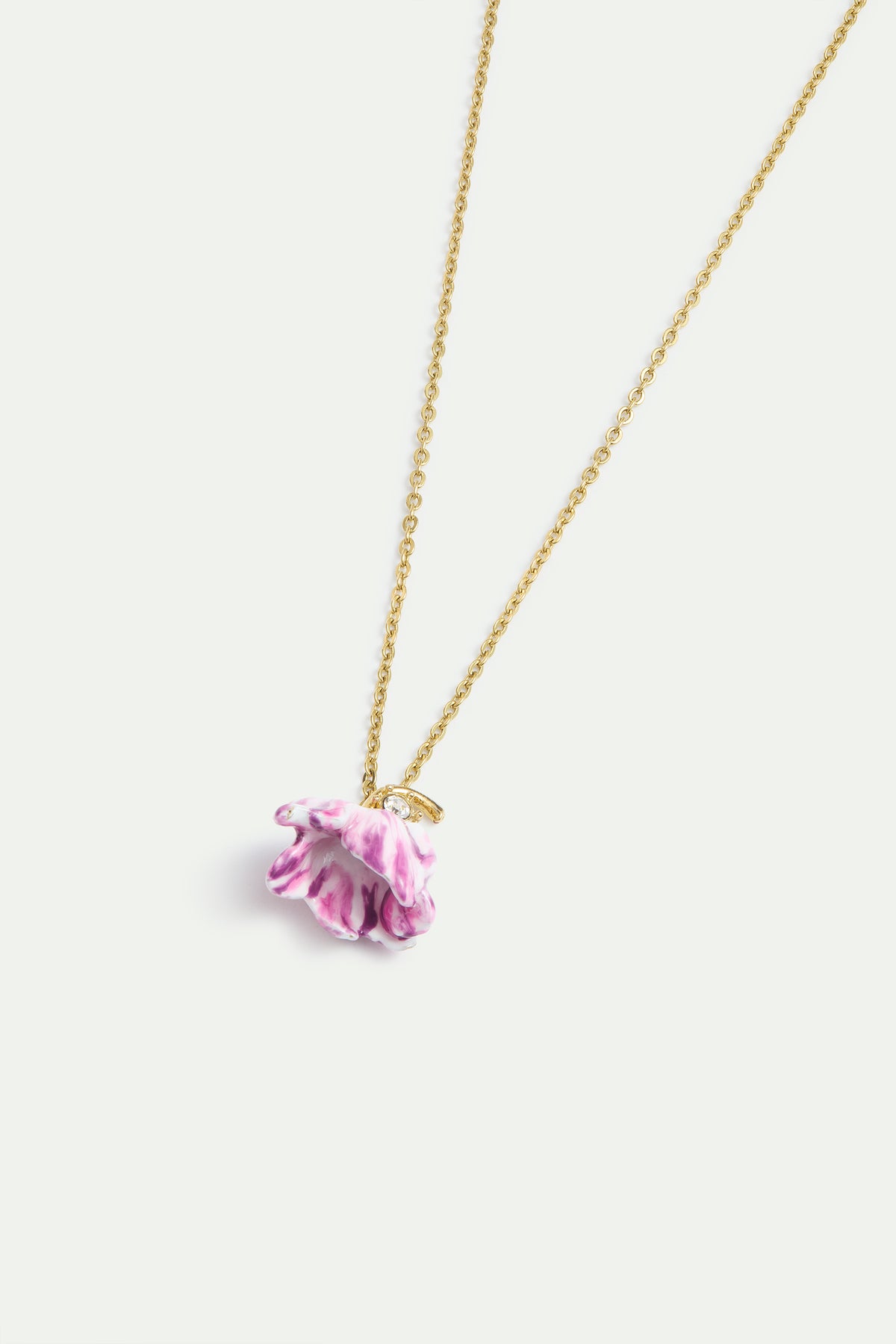 Purple Tulip and Crystal Pendant Necklace alternate view