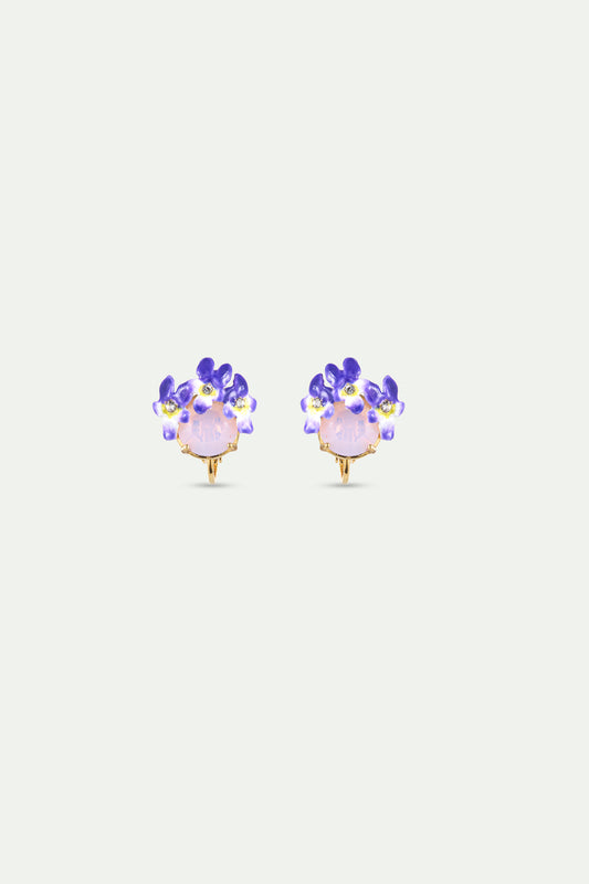 Earrings With Round Pink And Purple Faceted Stones clip-on view