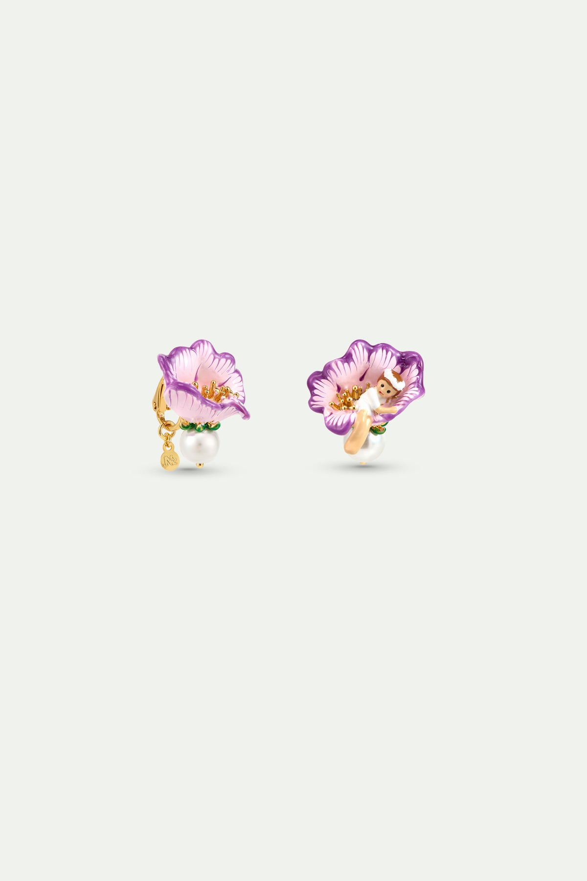 Asymmetrical Mauve Flower Earrings alternate clip-on view