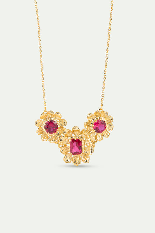 Gold Anemone Statement Necklace With Pink Stones front view