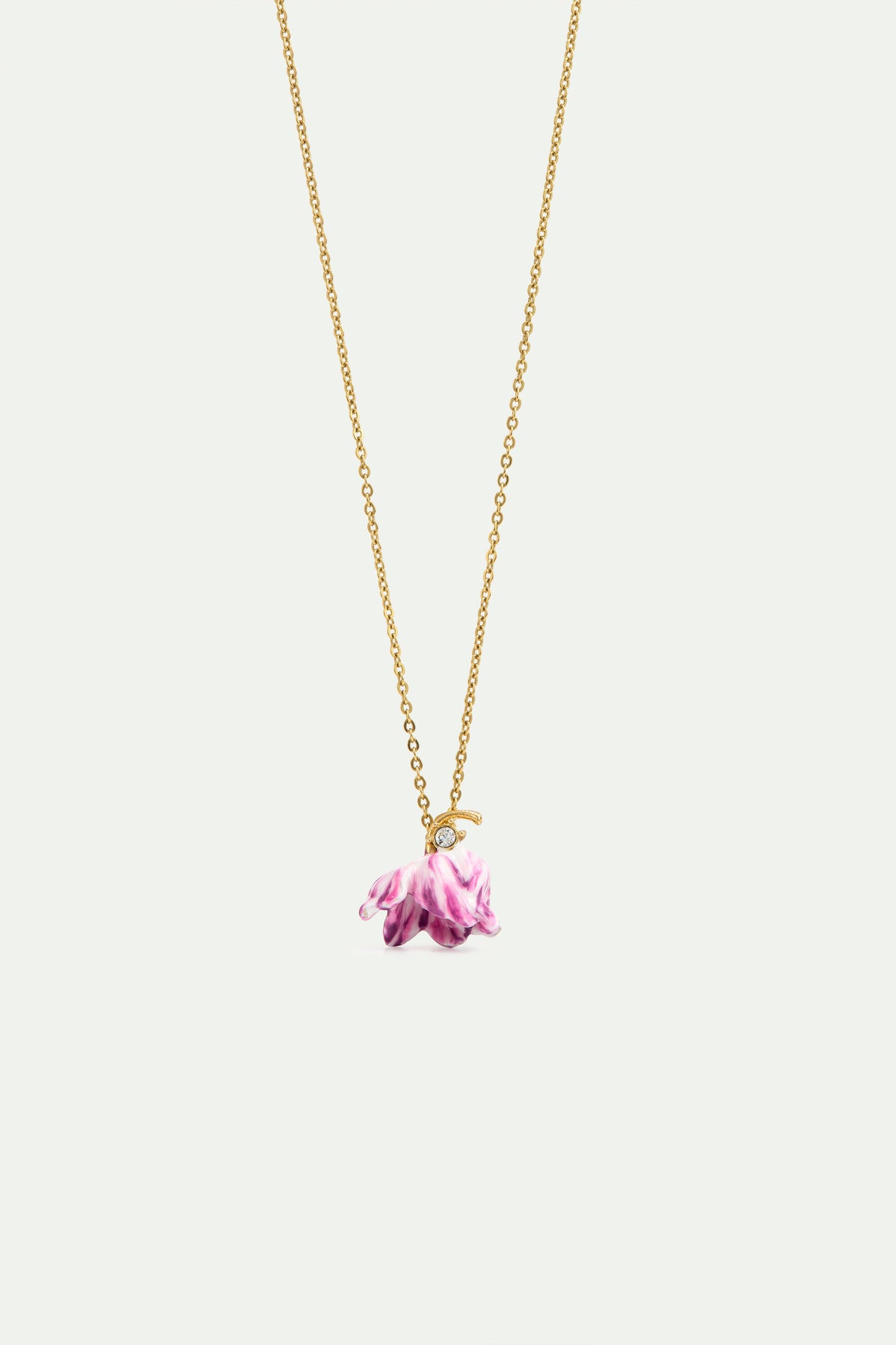 Purple Tulip and Crystal Pendant Necklace front view