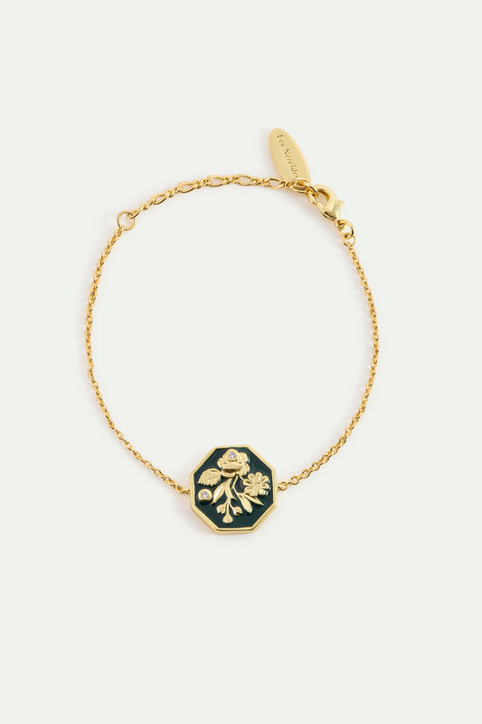 Black And Gold Peony Medallion Bracelet front view
